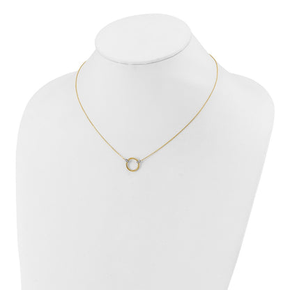 14K Yellow Gold With Rhodium Polished Circle Necklace