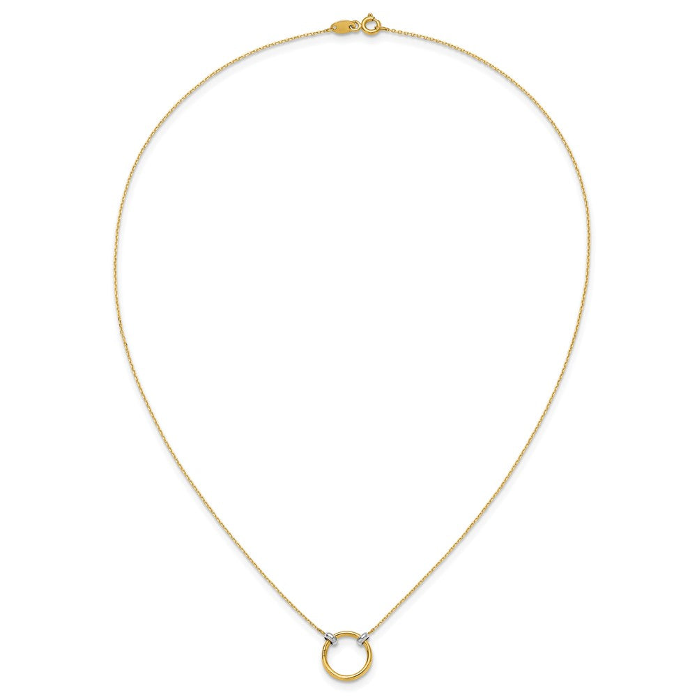 14K Yellow Gold With Rhodium Polished Circle Necklace