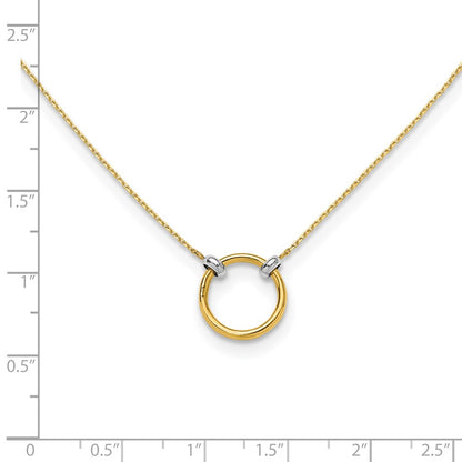14K Yellow Gold With Rhodium Polished Circle Necklace