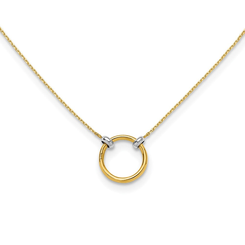 14K Yellow Gold With Rhodium Polished Circle Necklace