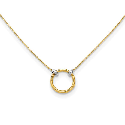 14K Yellow Gold With Rhodium Polished Circle Necklace
