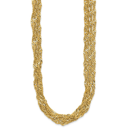 14K Yellow Gold Polished/Diamond Cut Multi Strand Singapore Necklace