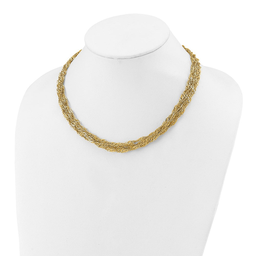 14K Yellow Gold Polished/Diamond Cut Multi Strand Singapore Necklace