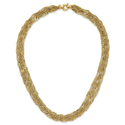 14K Yellow Gold Polished/Diamond Cut Multi Strand Singapore Necklace