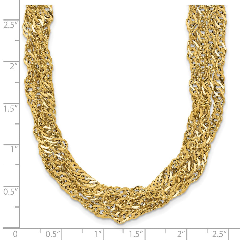 14K Yellow Gold Polished/Diamond Cut Multi Strand Singapore Necklace