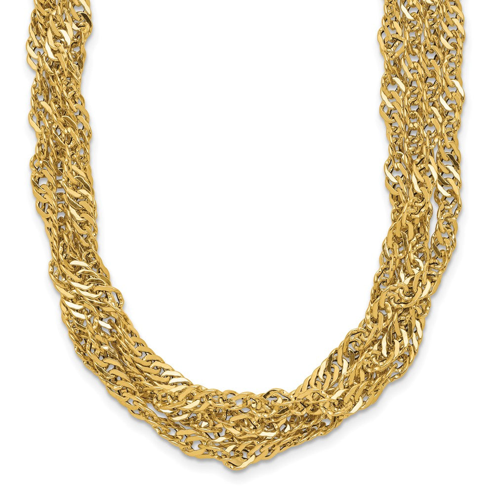 14K Yellow Gold Polished/Diamond Cut Multi Strand Singapore Necklace