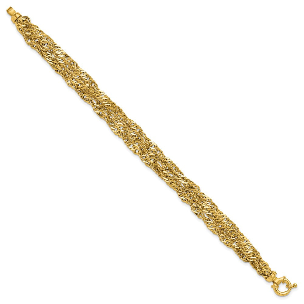 14K Yellow Gold Polished/Diamond Cut Multi Strand Singapore Bracelet