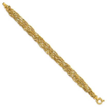 14K Yellow Gold Polished/Diamond Cut Multi Strand Singapore Bracelet