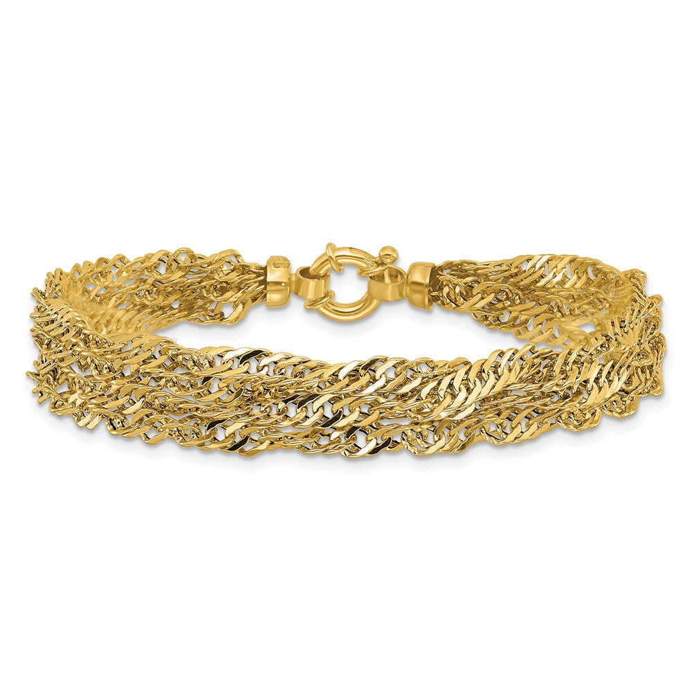 14K Yellow Gold Polished/Diamond Cut Multi Strand Singapore Bracelet