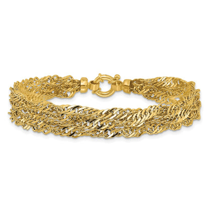 14K Yellow Gold Polished/Diamond Cut Multi Strand Singapore Bracelet