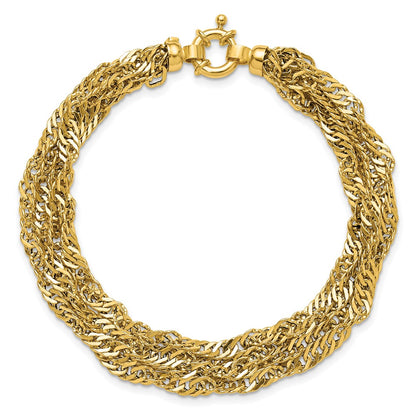 14K Yellow Gold Polished/Diamond Cut Multi Strand Singapore Bracelet