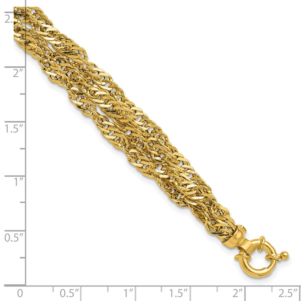 14K Yellow Gold Polished/Diamond Cut Multi Strand Singapore Bracelet