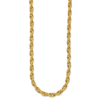 14K Yellow Gold Polished/Textured/Dia Cut Twisted Link Necklace