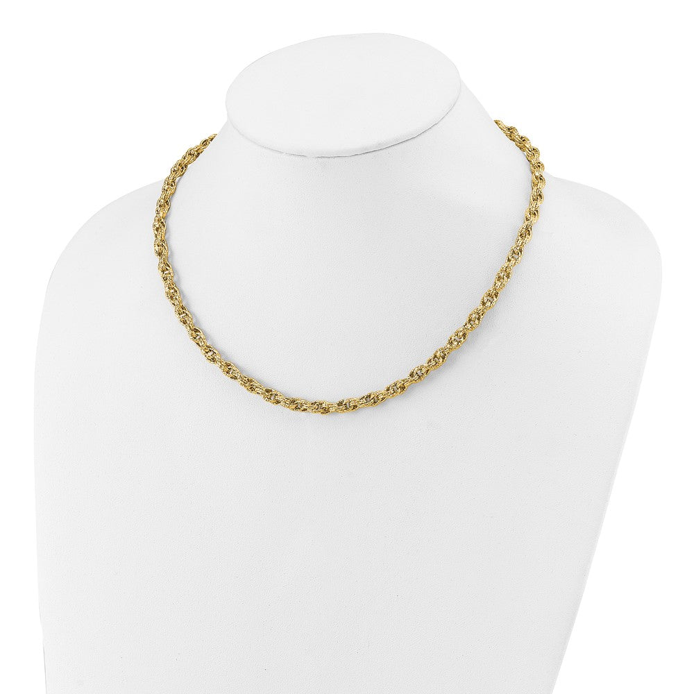 14K Yellow Gold Polished/Textured/Dia Cut Twisted Link Necklace