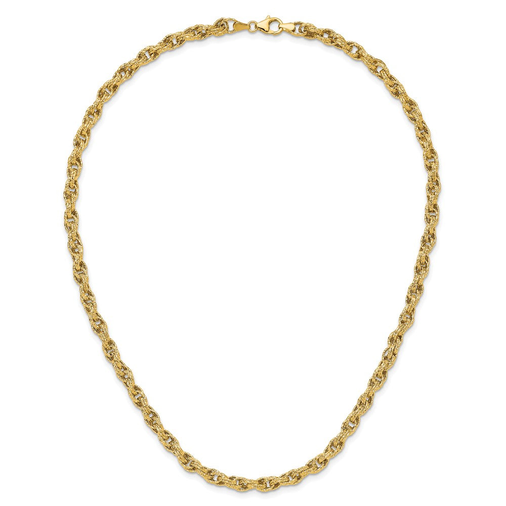 14K Yellow Gold Polished/Textured/Dia Cut Twisted Link Necklace