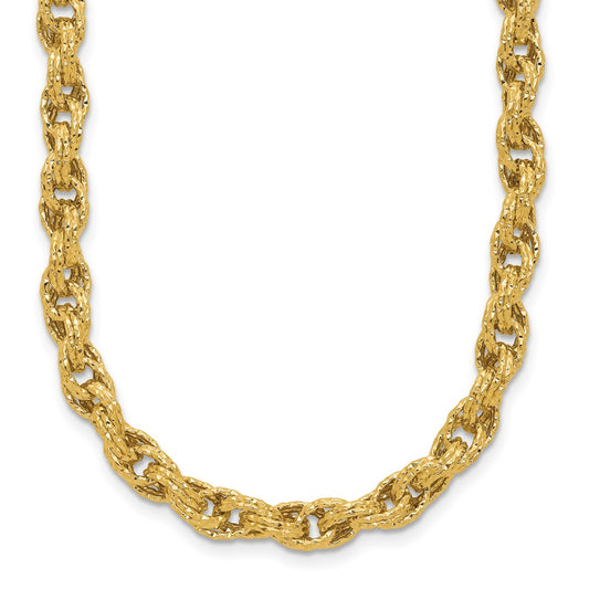14K Yellow Gold Polished/Textured/Dia Cut Twisted Link Necklace
