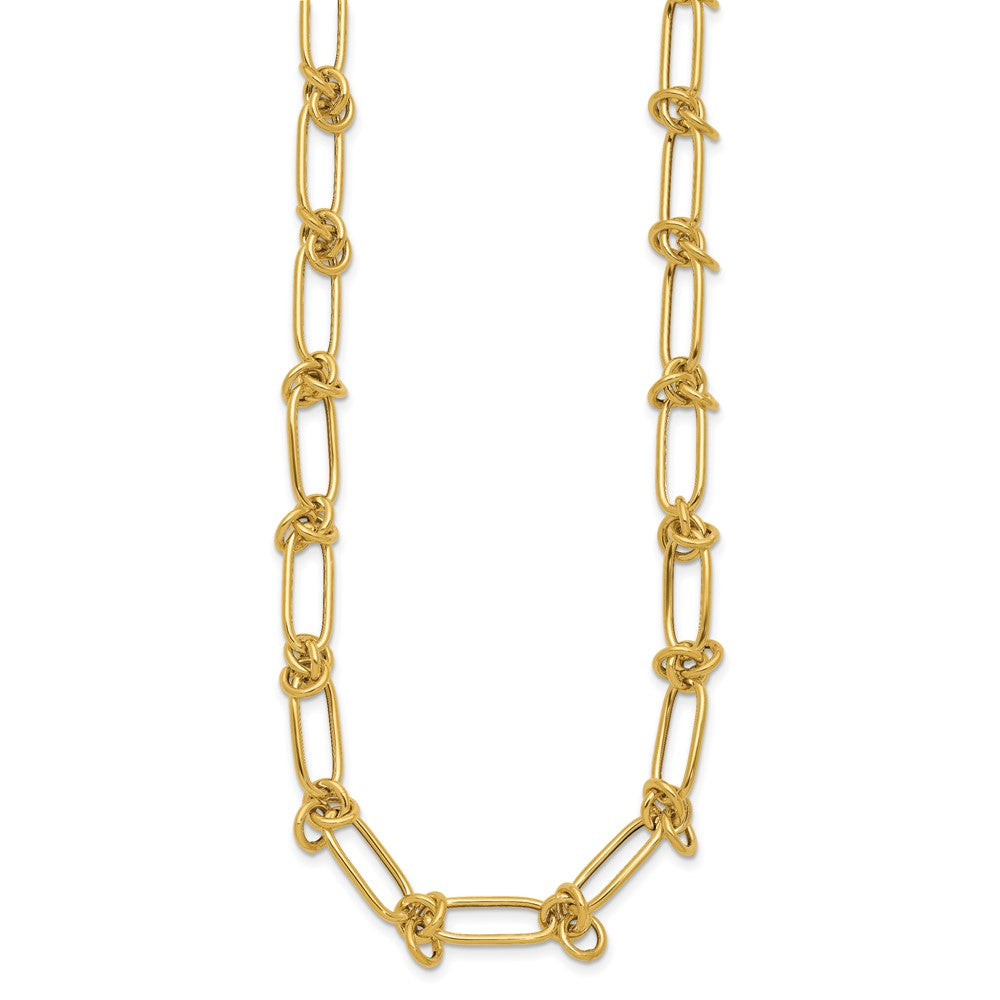 14K Yellow Gold Polished Love Knot Fancy Paperclip Link Necklace