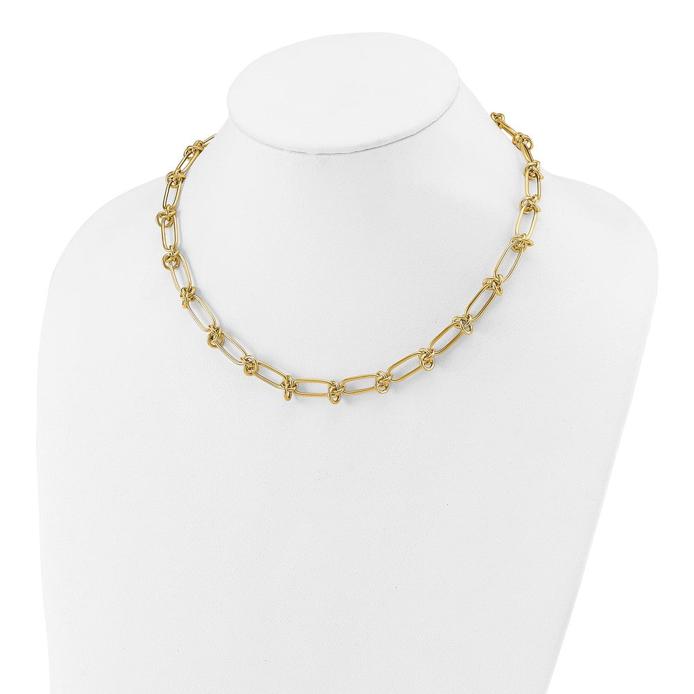 14K Yellow Gold Polished Love Knot Fancy Paperclip Link Necklace