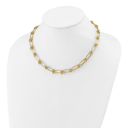 14K Yellow Gold Polished Love Knot Fancy Paperclip Link Necklace