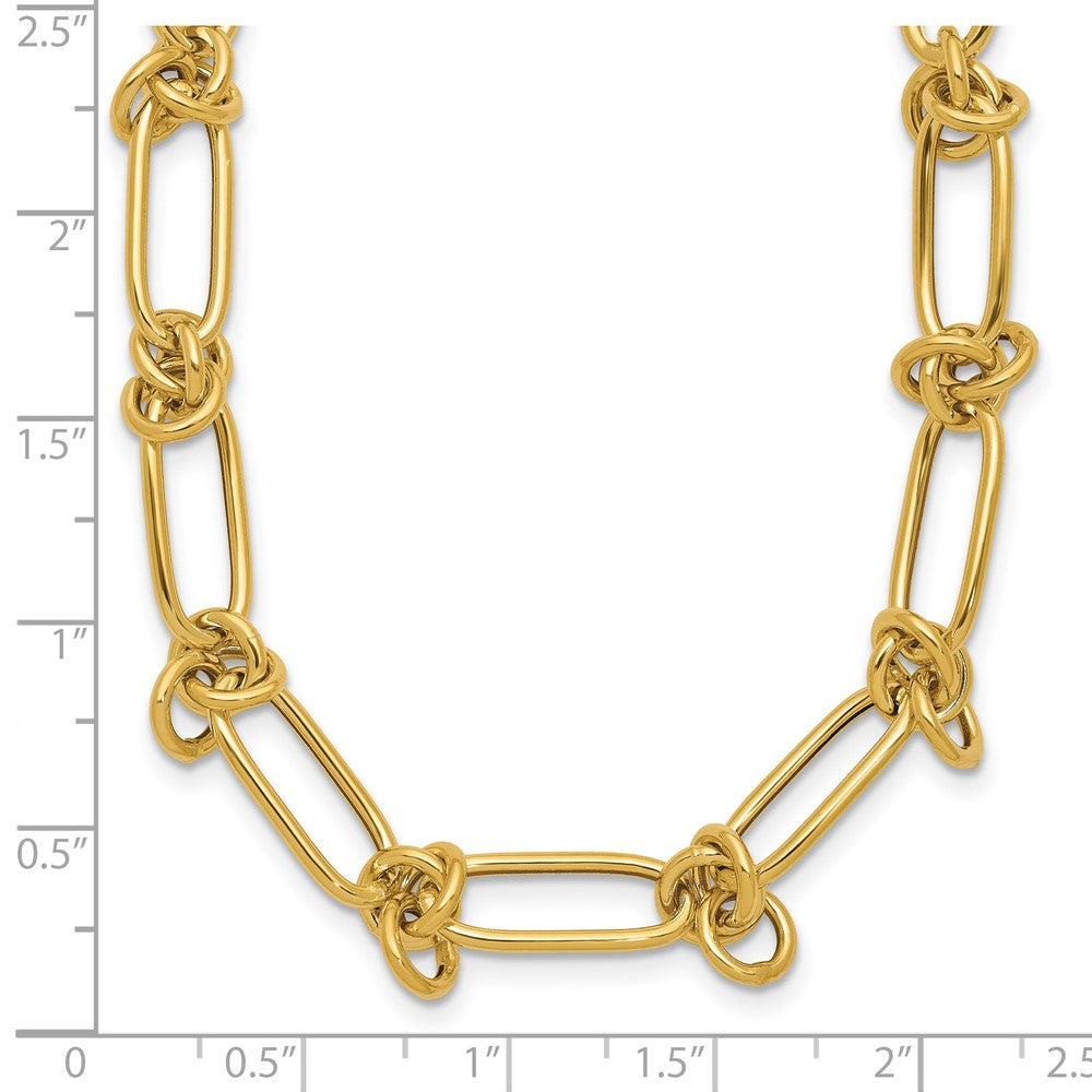 14K Yellow Gold Polished Love Knot Fancy Paperclip Link Necklace