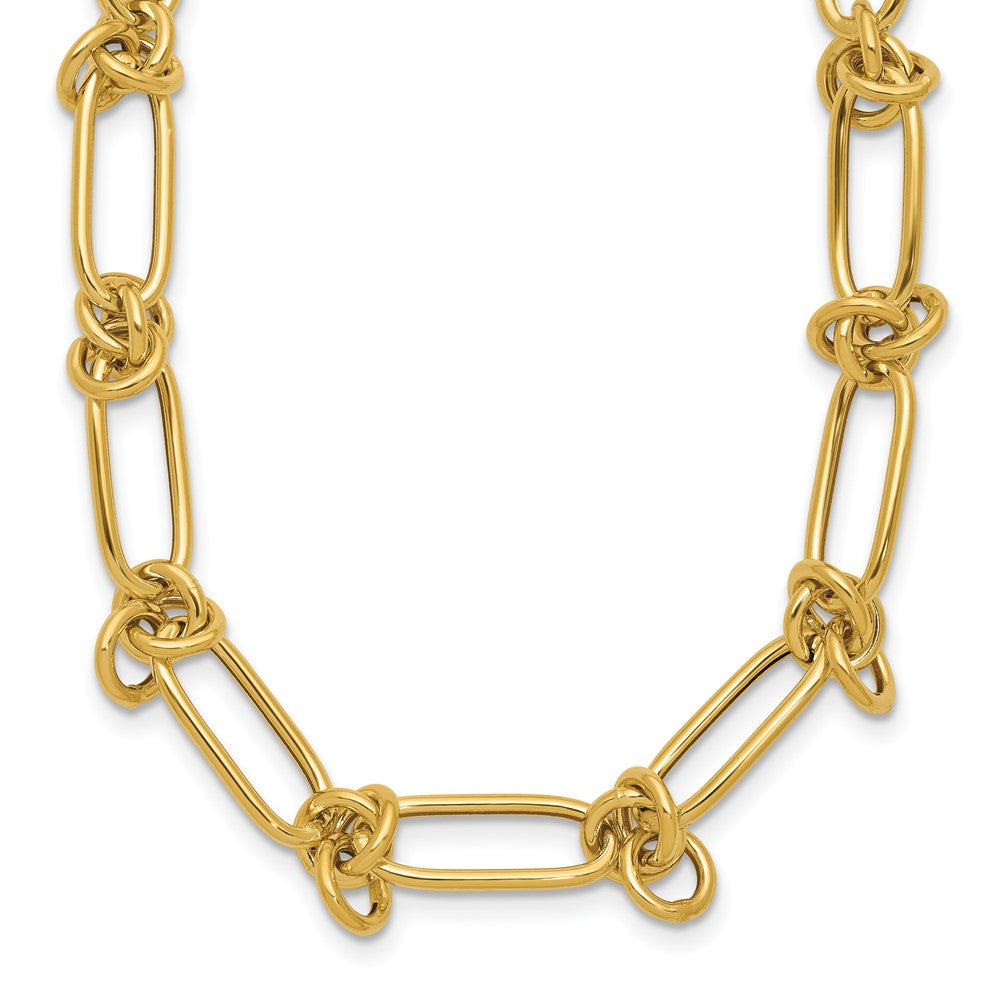 14K Yellow Gold Polished Love Knot Fancy Paperclip Link Necklace
