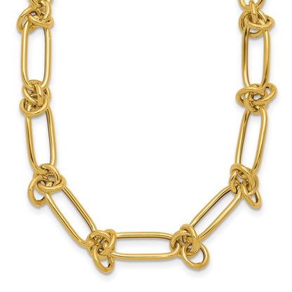 14K Yellow Gold Polished Love Knot Fancy Paperclip Link Necklace