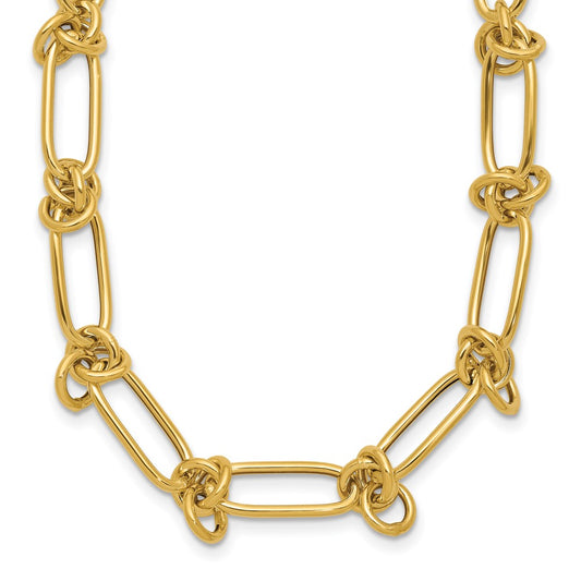 14K Yellow Gold Polished Love Knot Fancy Paperclip Link Necklace