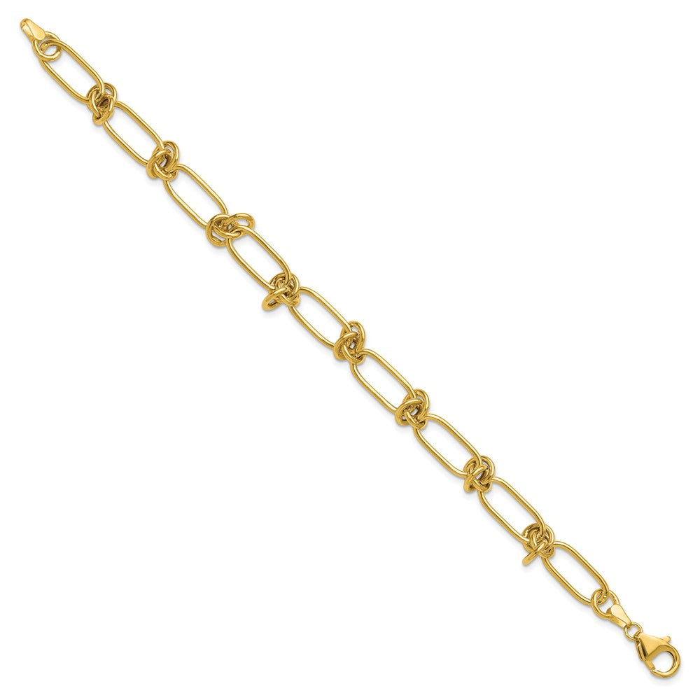 14K Yellow Gold Polished Love Knot Fancy Paperclip Link Bracelet