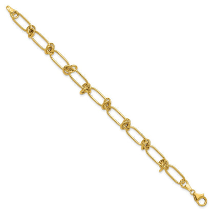 14K Yellow Gold Polished Love Knot Fancy Paperclip Link Bracelet
