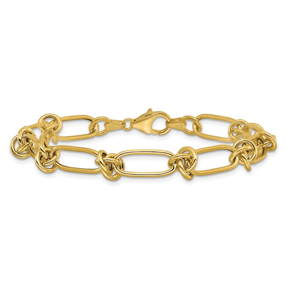 14K Yellow Gold Polished Love Knot Fancy Paperclip Link Bracelet