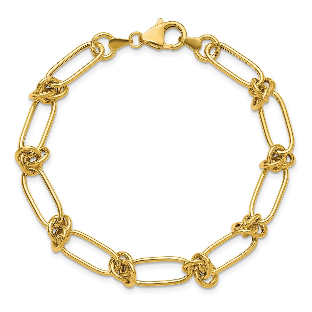 14K Yellow Gold Polished Love Knot Fancy Paperclip Link Bracelet