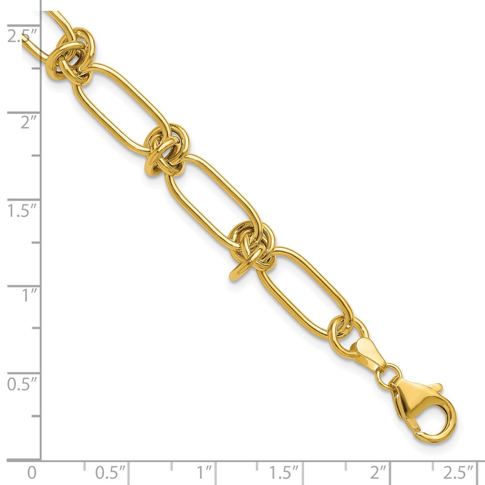 14K Yellow Gold Polished Love Knot Fancy Paperclip Link Bracelet