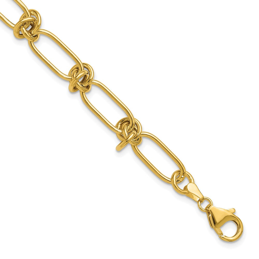 14K Yellow Gold Polished Love Knot Fancy Paperclip Link Bracelet
