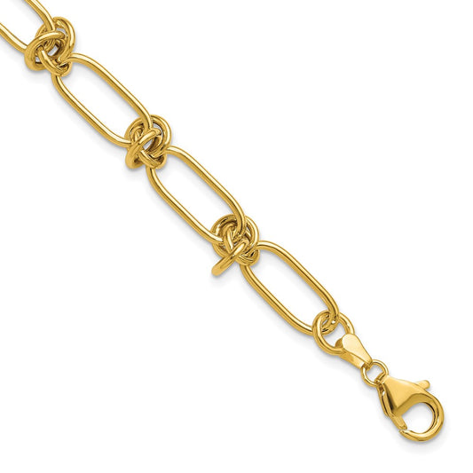 14K Yellow Gold Polished Love Knot Fancy Paperclip Link Bracelet