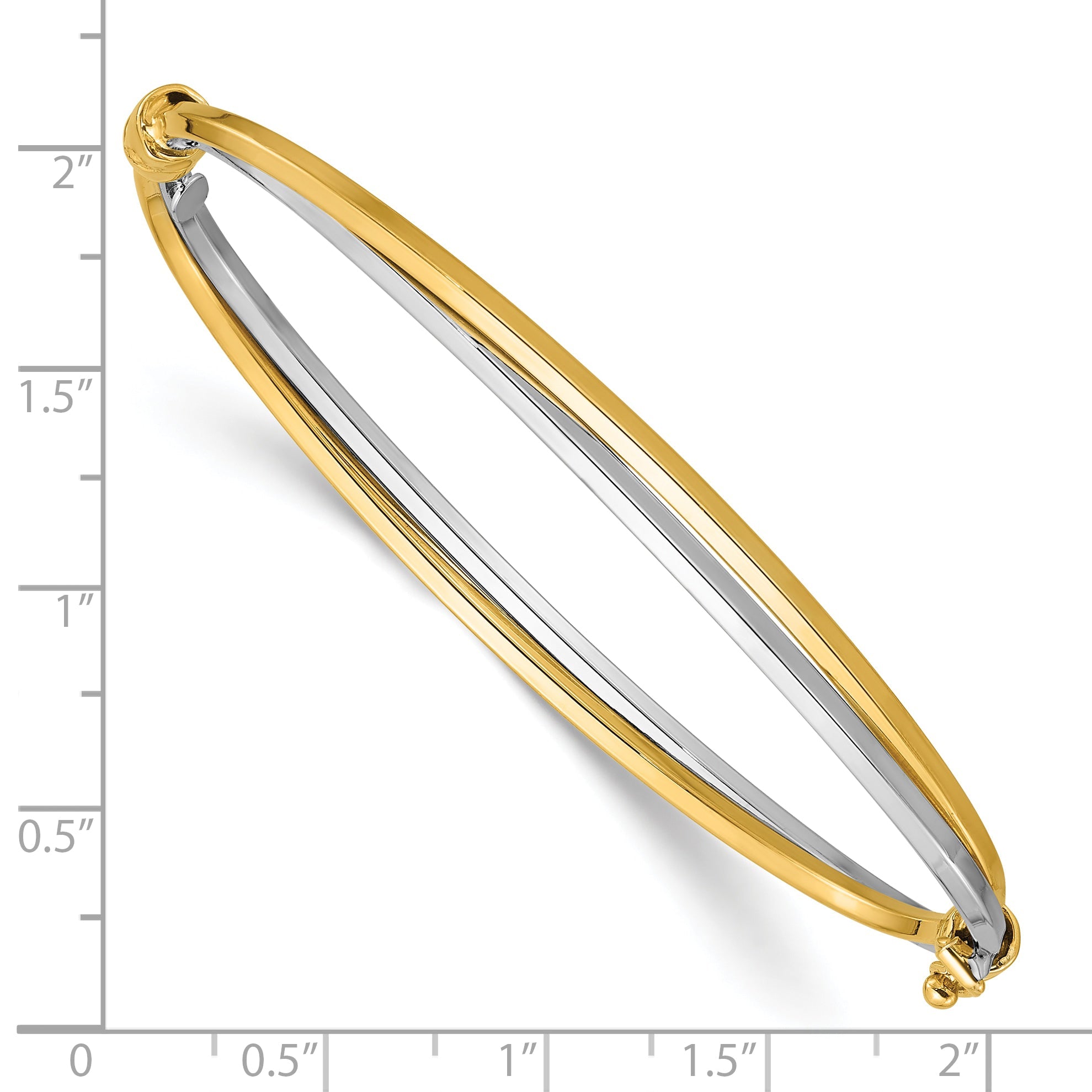 14K Two Tone With Rhodium Polished Twist Hinged Bangle