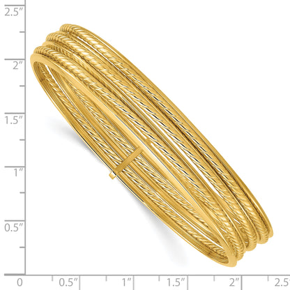 14K Yellow Gold Polished And Twisted 7 Layer Slip On Bangle
