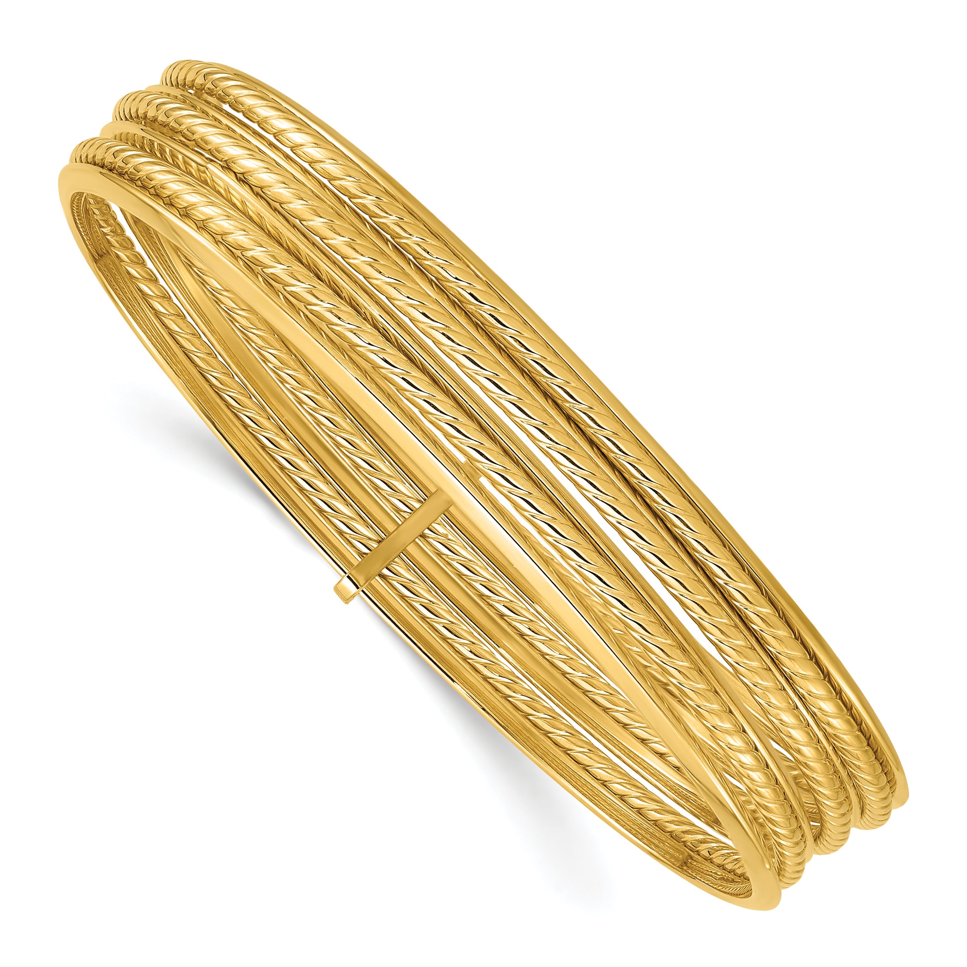 14K Yellow Gold Polished And Twisted 7 Layer Slip On Bangle