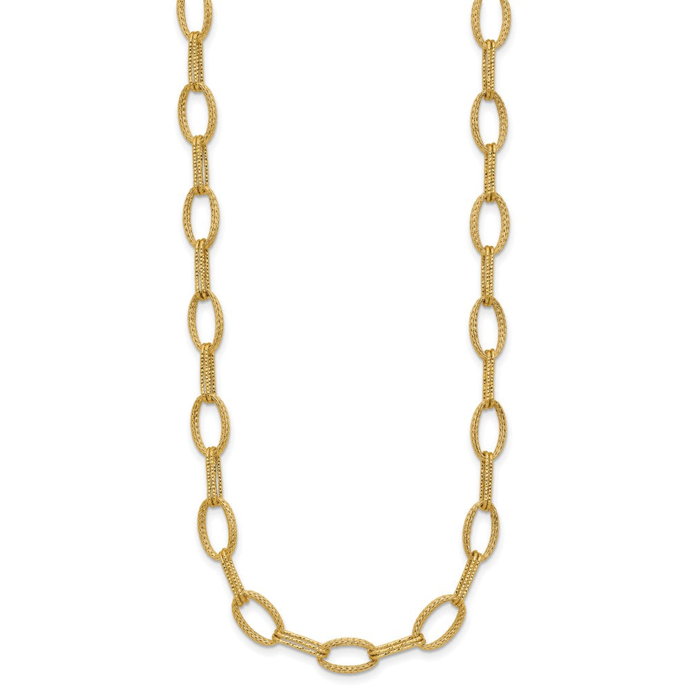 14K Yellow Gold Polish/Texture/Dia Cut Fancy Oval Link Necklace