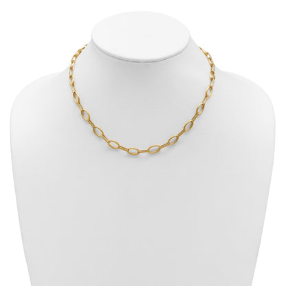 14K Yellow Gold Polish/Texture/Dia Cut Fancy Oval Link Necklace
