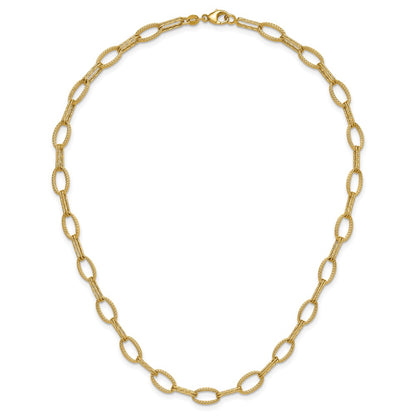 14K Yellow Gold Polish/Texture/Dia Cut Fancy Oval Link Necklace