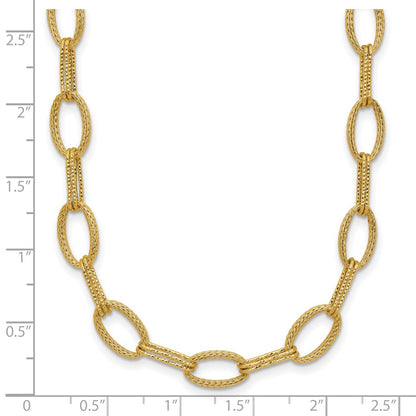 14K Yellow Gold Polish/Texture/Dia Cut Fancy Oval Link Necklace