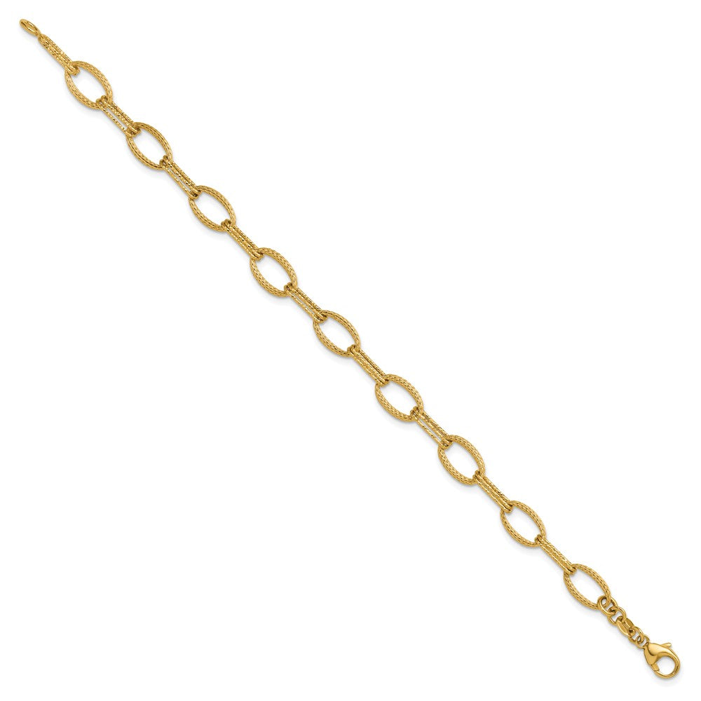 14K Yellow Gold Polish/Texture/Dia Cut Fancy Oval Link Bracelet