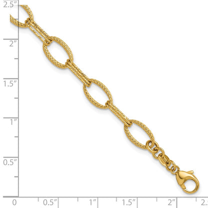 14K Yellow Gold Polish/Texture/Dia Cut Fancy Oval Link Bracelet