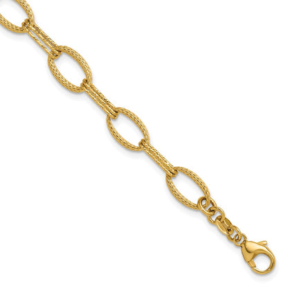 14K Yellow Gold Polish/Texture/Dia Cut Fancy Oval Link Bracelet