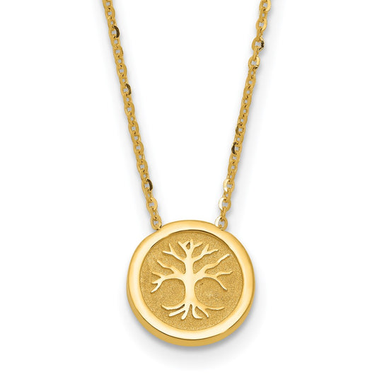 14K Yellow Gold Polished And Satin Tree Of Life Necklace