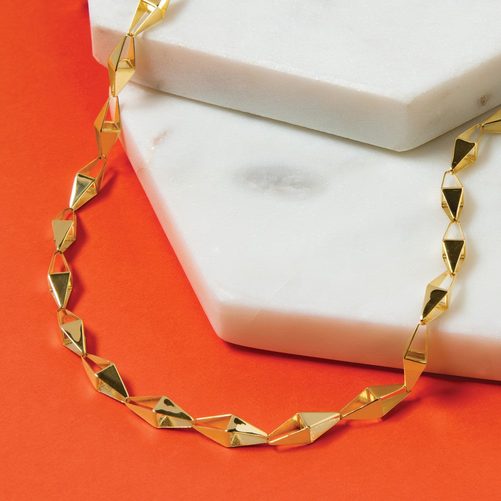 14K Yellow Gold Polished Geometric Link Necklace