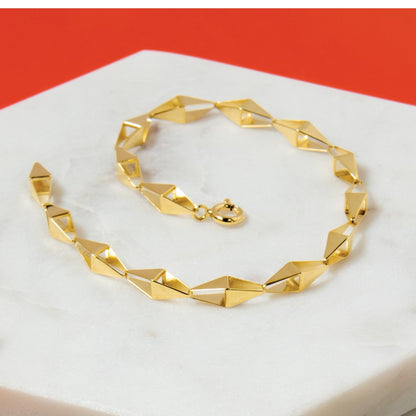 14K Yellow Gold Polished Geometric Link Bracelet
