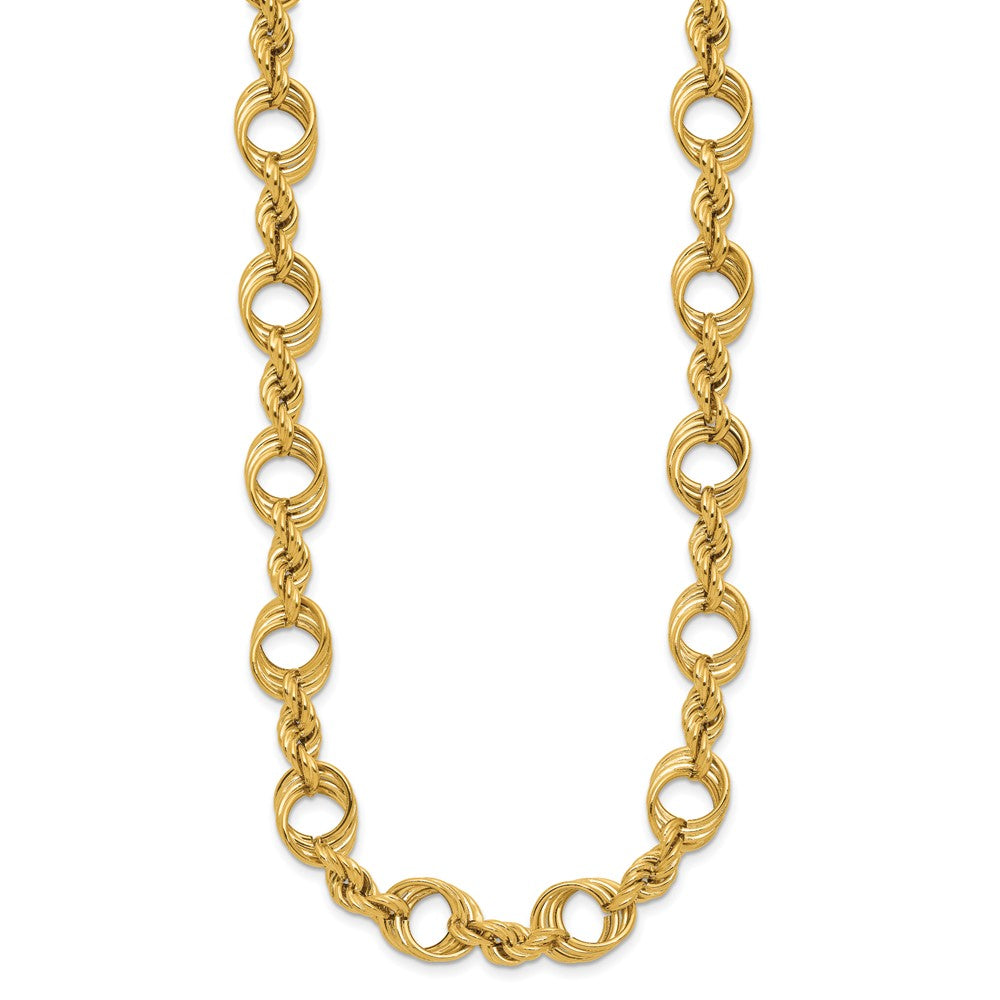 14K Yellow Gold Polished Fancy Circle And Rope Link Necklace