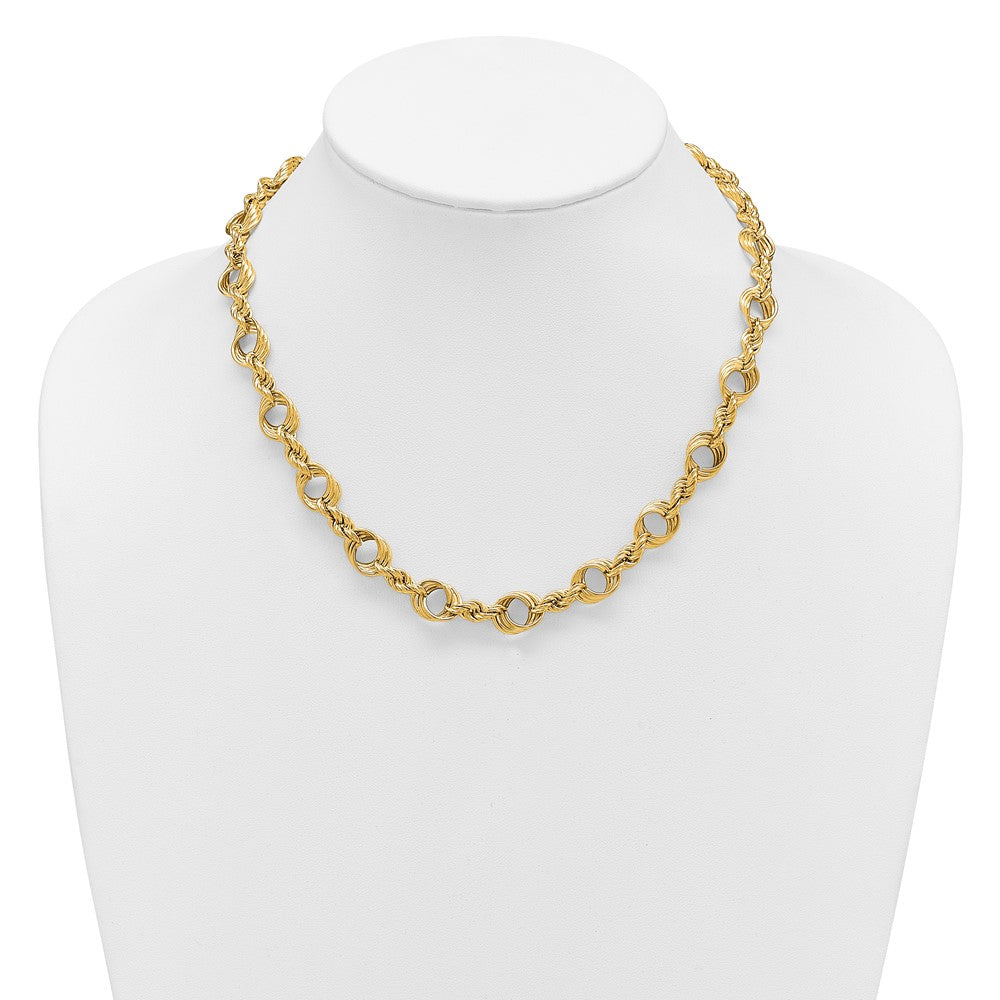 14K Yellow Gold Polished Fancy Circle And Rope Link Necklace