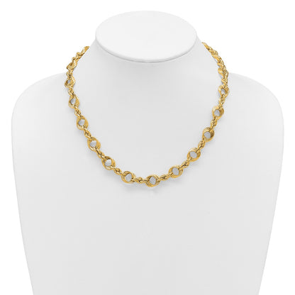 14K Yellow Gold Polished Fancy Circle And Rope Link Necklace